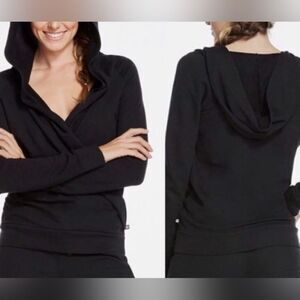 Fabletics Lightweight Faux Wrap Hooded Long Sleeve Sweatshirt in Black Size XS